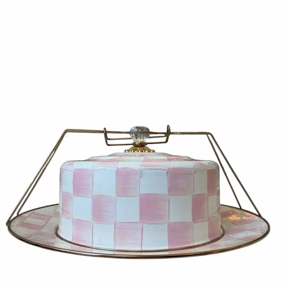 NEW MacKenzie-Childs Rosy Check Cake Carrier in Original Box